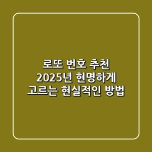 로또 번호 추천, 2025년 현명하게 고르는 현실적인 방법