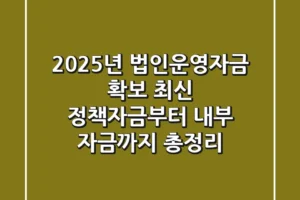 “2025년 법인운영자금 확보”, 최신 정책자금부터 내부 자금까지 총정리