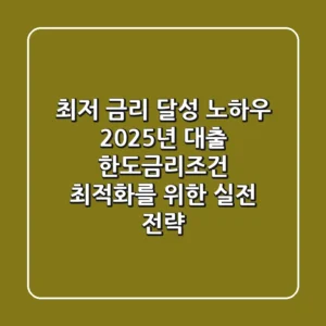"최저 금리 달성 노하우?", 2025년 대출 한도금리조건 최적화를 위한 실전 전략