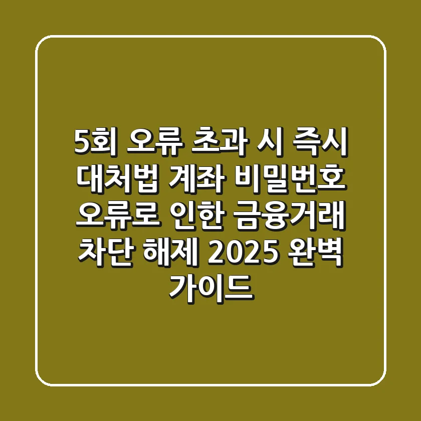 "5회 오류 초과 시 즉시 대처법", 계좌 비밀번호 오류로 인한 금융거래 차단 해제 2025 완벽 가이드
