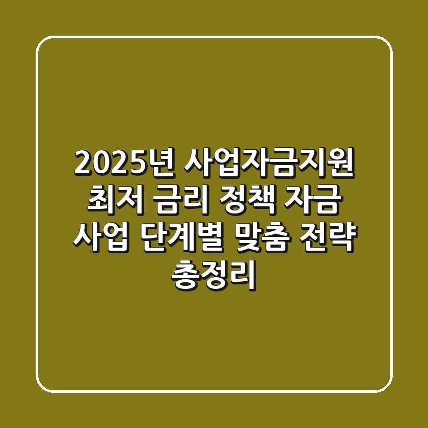 2025년 사업자금지원, "최저 금리 정책 자금" 사업 단계별 맞춤 전략 총정리