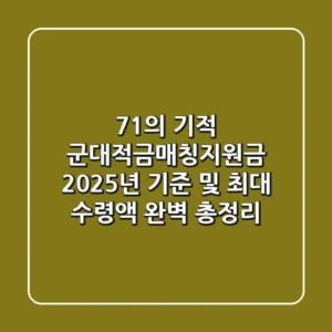"71%의 기적", 군대적금매칭지원금 2025년 기준 및 최대 수령액 완벽 총정리