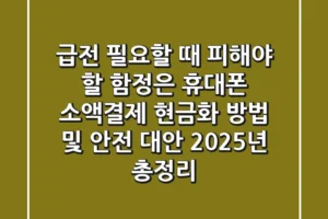 “급전 필요할 때 피해야 할 함정은?”, 휴대폰 소액결제 현금화 방법 및 안전 대안 2025년 총정리