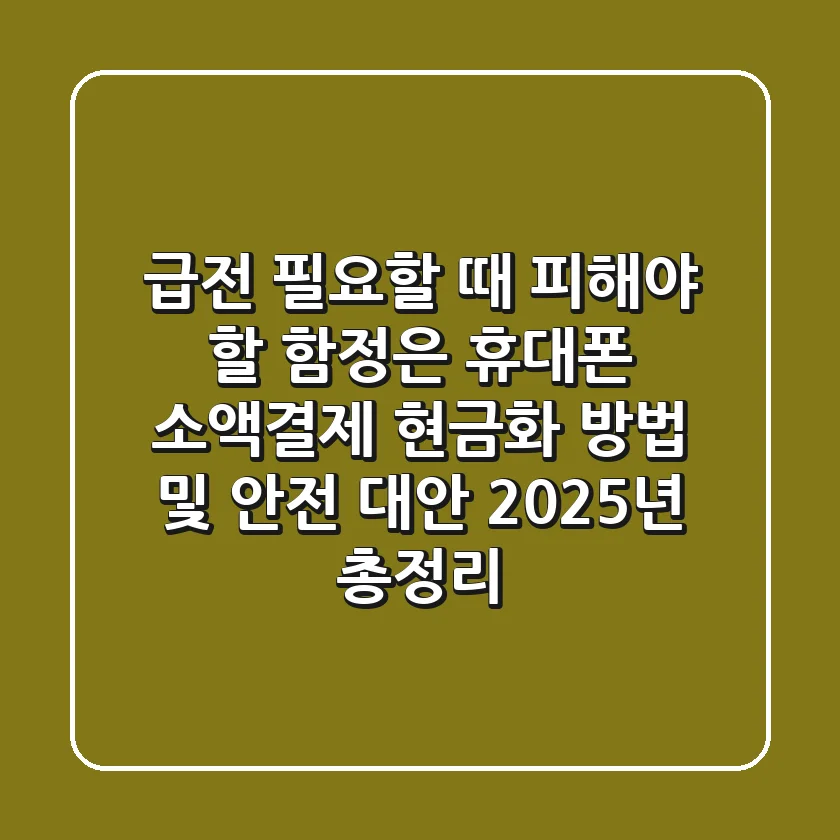 "급전 필요할 때 피해야 할 함정은?", 휴대폰 소액결제 현금화 방법 및 안전 대안 2025년 총정리