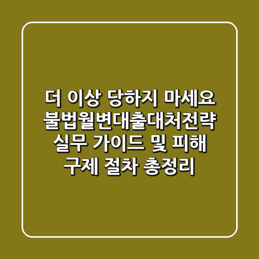 "더 이상 당하지 마세요", 불법월변대출대처전략 실무 가이드 및 피해 구제 절차 총정리