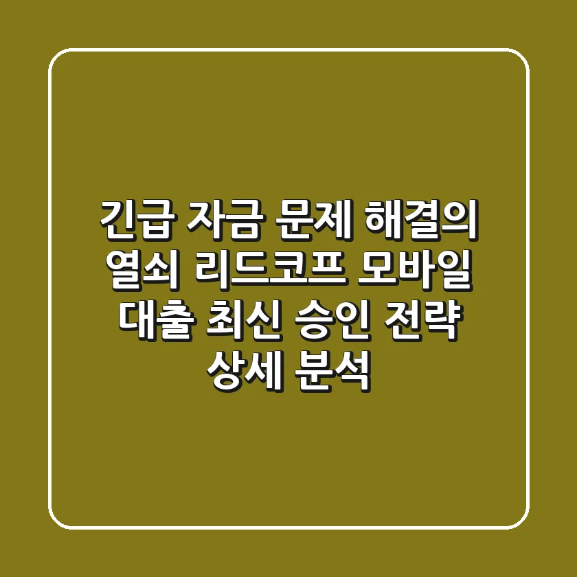 "긴급 자금 문제 해결의 열쇠", 리드코프 모바일 대출 최신 승인 전략 상세 분석
