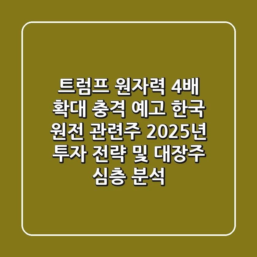 트럼프 '원자력 4배 확대' 충격 예고, 한국 원전 관련주 2025년 투자 전략 및 대장주 심층 분석