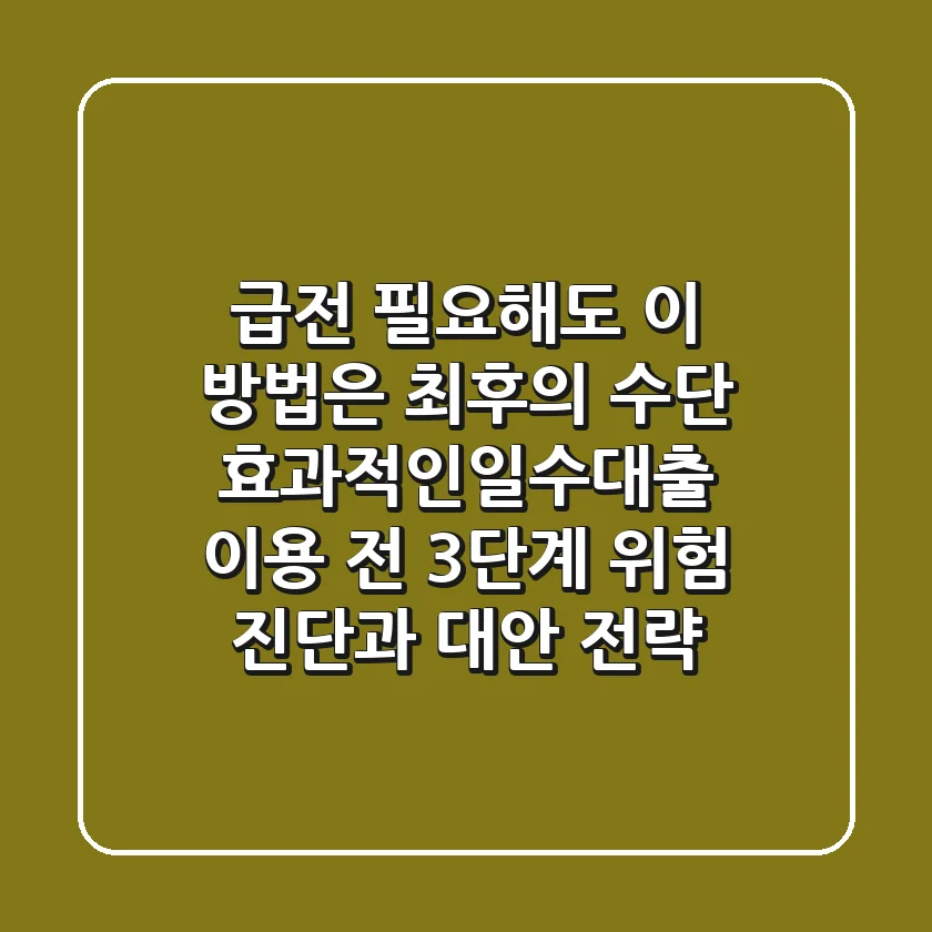 "급전 필요해도 이 방법은 최후의 수단", 효과적인일수대출 이용 전 3단계 위험 진단과 대안 전략