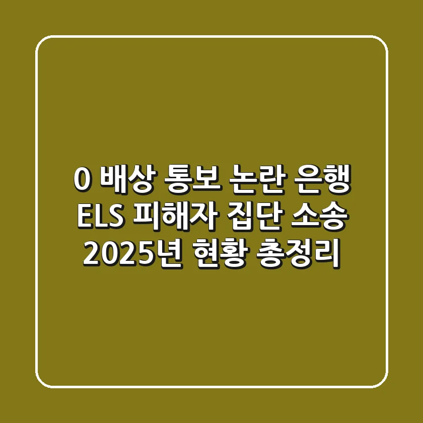 "0% 배상 통보 논란", 은행 ELS 피해자 집단 소송 2025년 현황 총정리