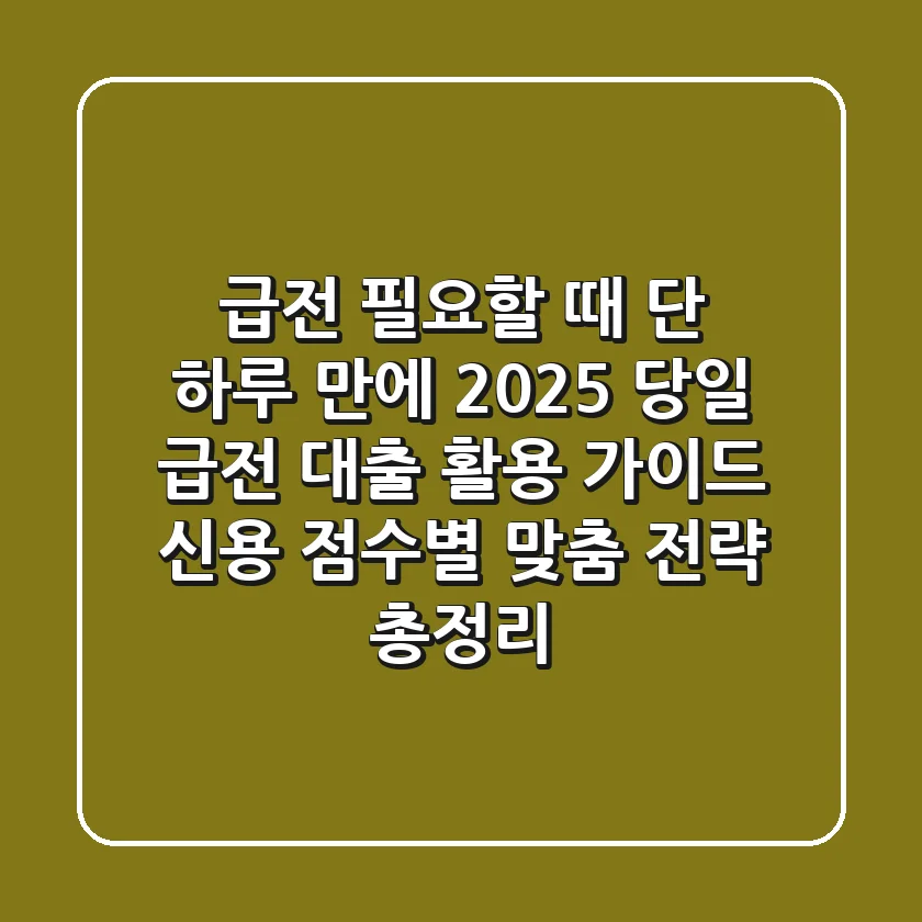“급전 필요할 때 단 하루 만에”, 2025 당일 급전 대출 활용 가이드: 신용 점수별 맞춤 전략 총정리