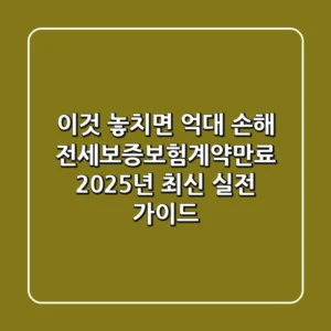 "이것 놓치면 억대 손해", 전세보증보험계약만료 2025년 최신 실전 가이드