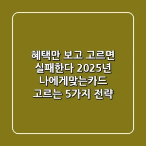 "혜택만 보고 고르면 실패한다", 2025년 나에게맞는카드 고르는 5가지 전략